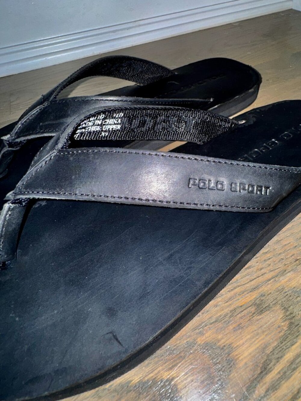 Polo Sport Black Flip Flop Sandals – Men's Size 11, Good Condition